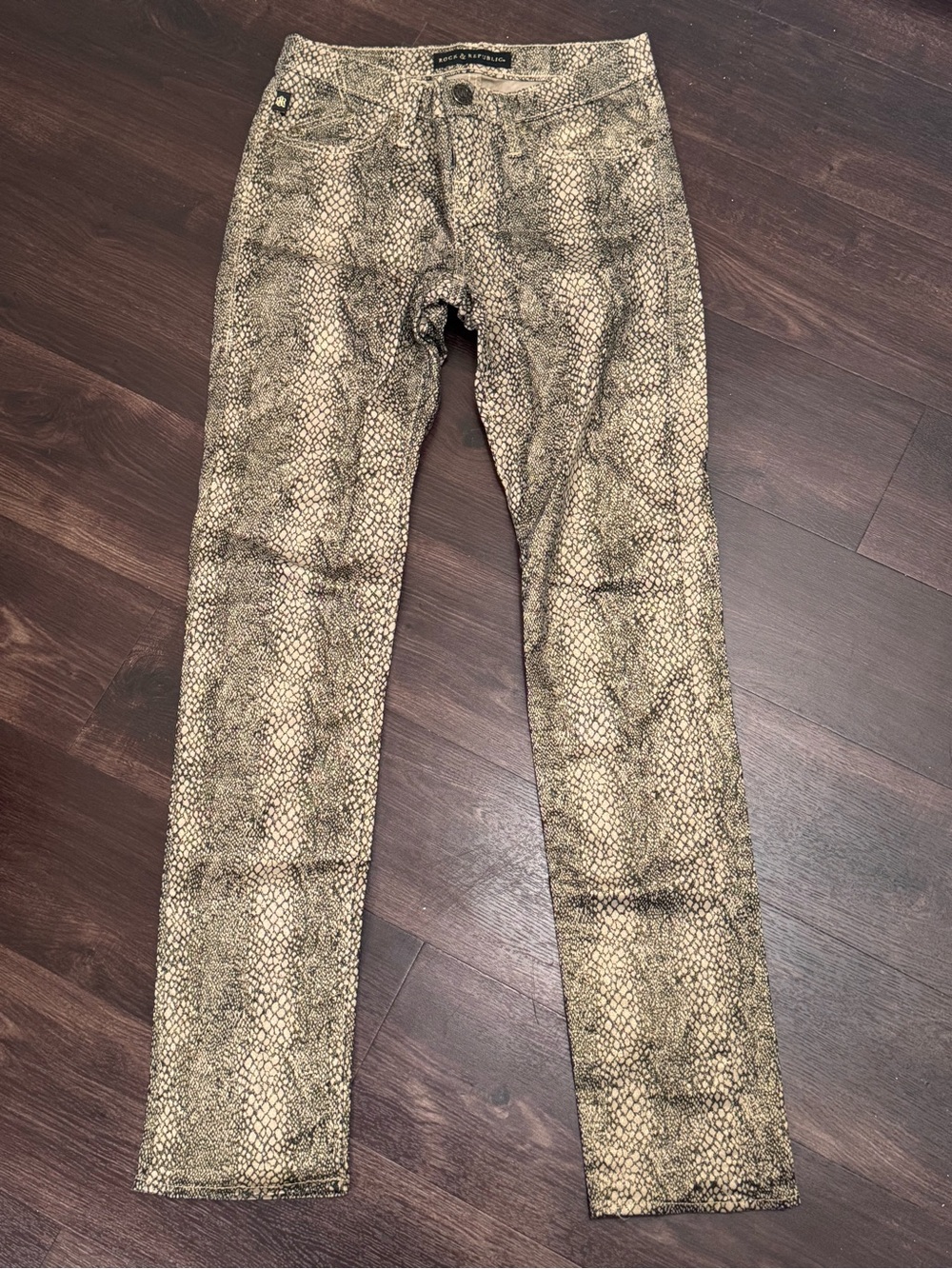 Rock & Republic Snakeskin Berlin Skinny Jeans in Black and Gold